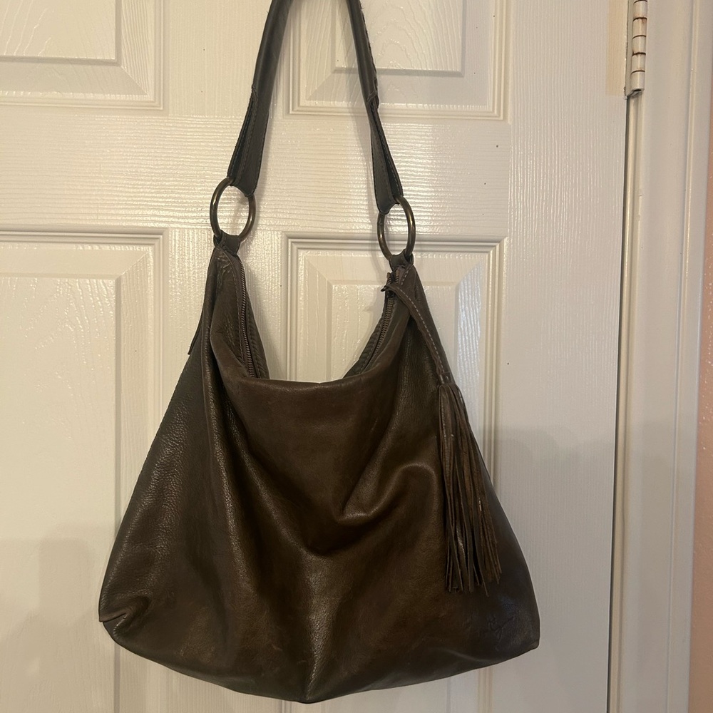 Chic Dark Green Leather Hobo Bag